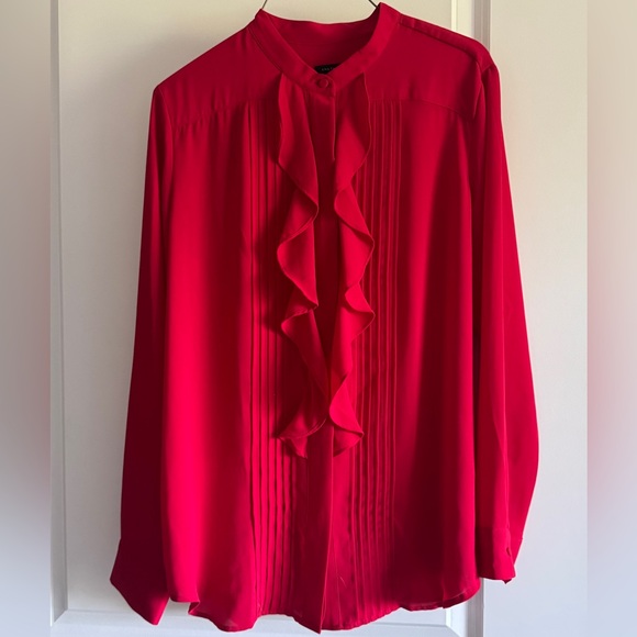 Ann Taylor Red Ruffled Long Sleeve Blouse - Picture 1 of 8